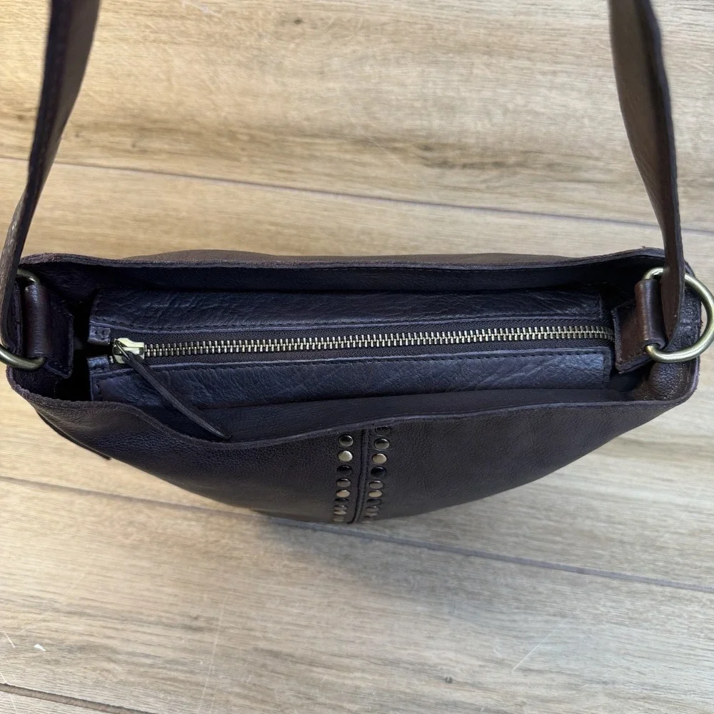 Vilenca Holland Leather Shoulder Bag‎ Chocolate Brown Studded Slouchy Hobo EUC